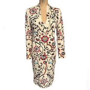 Alice & Olivia Jacki Embroidered Sheath MIDI Dress Jacket 2 Piece Set Size 2